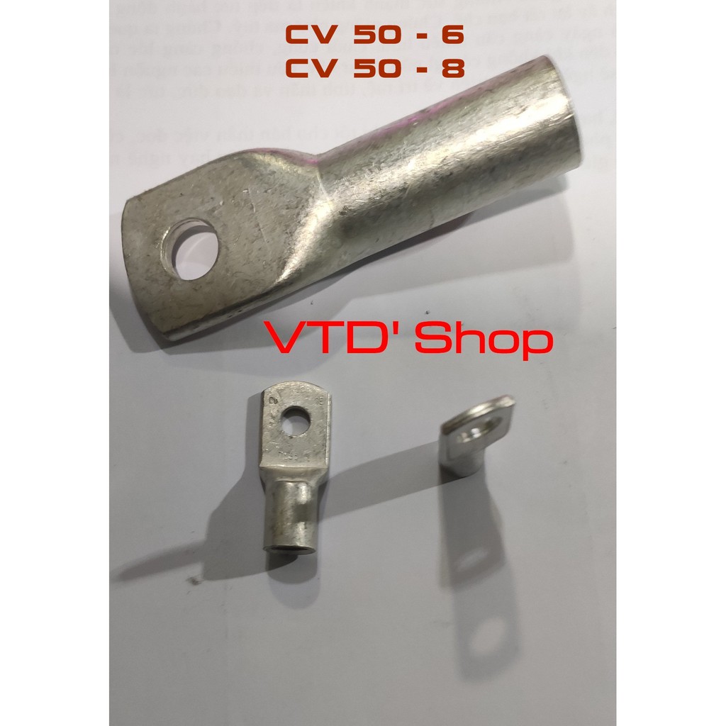Đầu cos trần đúc đồng mạ kẽm lỗ khuyên cho dây 50 lỗ 6~8 (VC50-6, VC50-8)