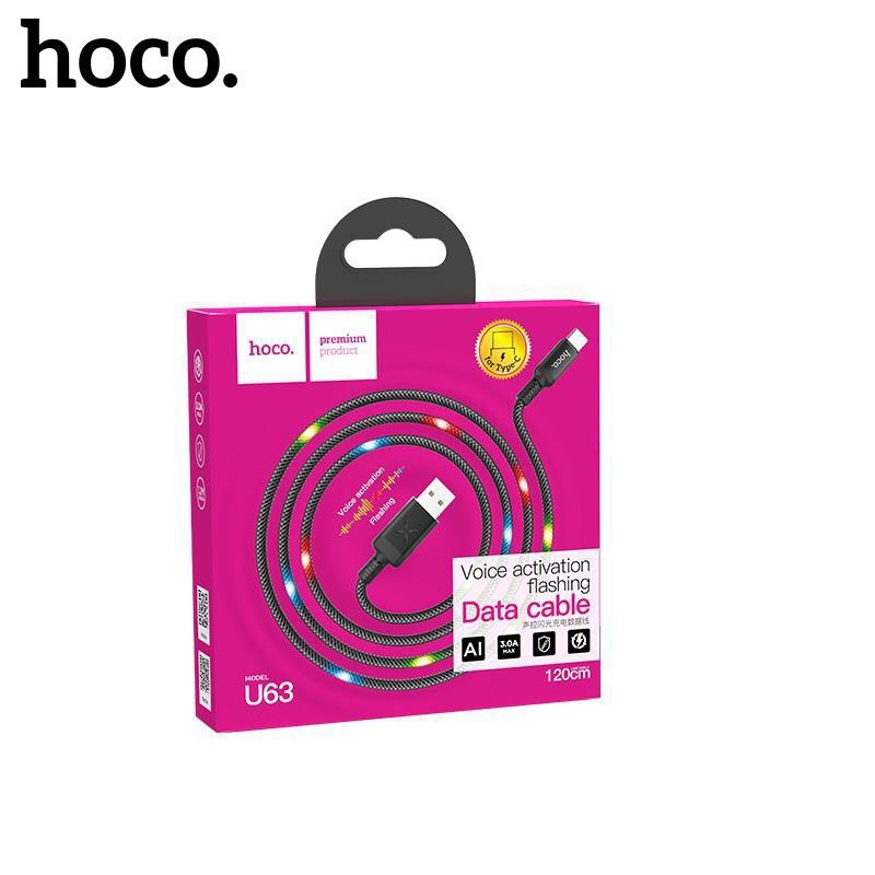 Cáp sạc 3A Hoco U63 Type-C đèn Led dài 120CM cho Android ( Đen )