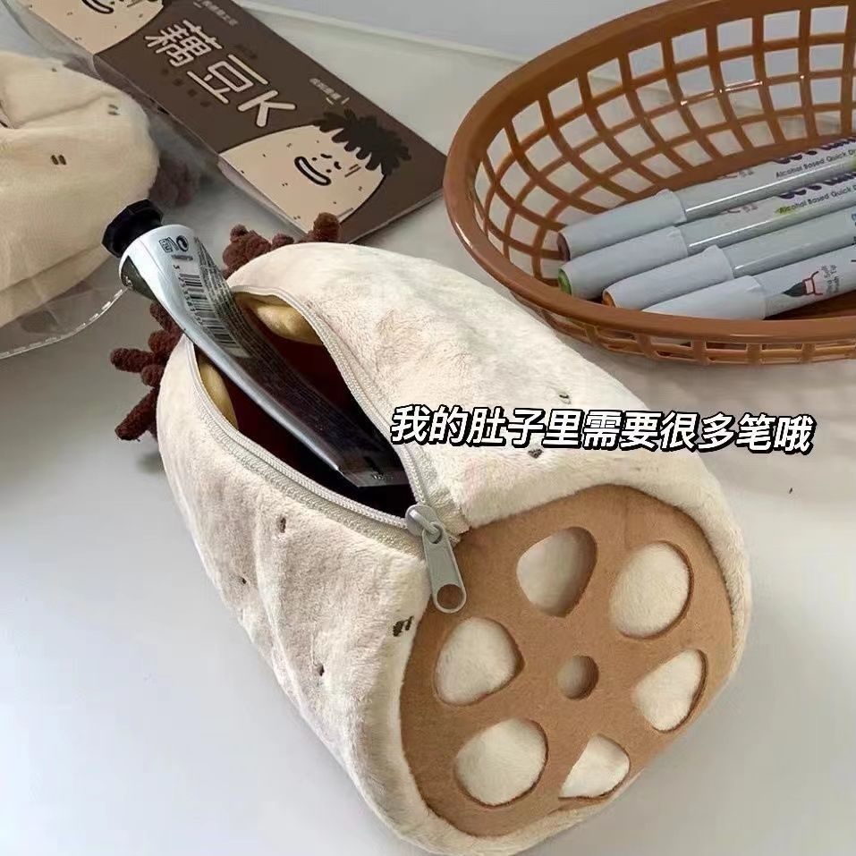 Túi Đựng Bút Bằng Lông Nhung Thêu Hình Hoa Sen / Đậu Nành Kiểu Hàn Quốc Dễ Thương Ốp