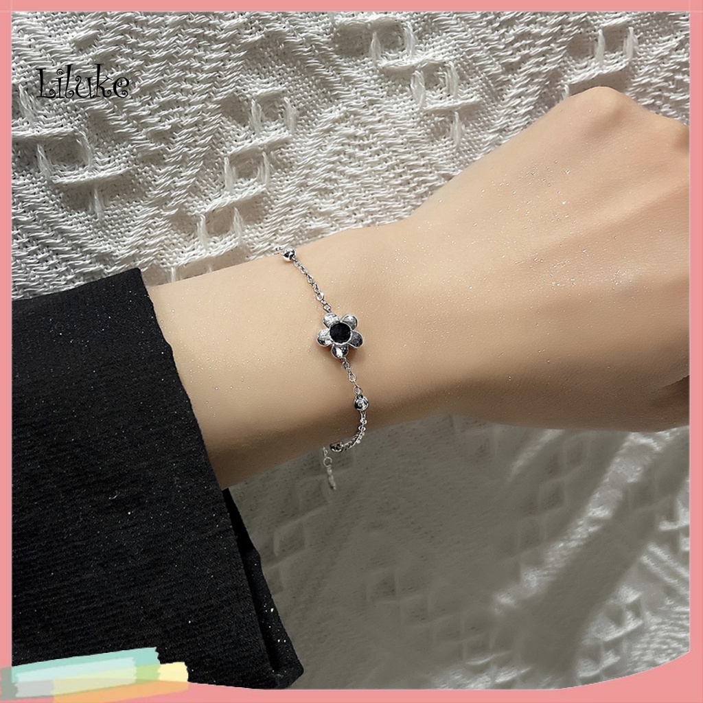 Vòng Tay Hợp Kim Mạ Bạc Trang Trí Hoa Năm Cánh Đính Đá Thời Trang Cho Nữ