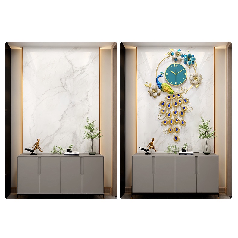 Đồng hồ treo tường con công phòng khách SENCOM, đồng hồ trang trí decor đẹp luxury - 2920