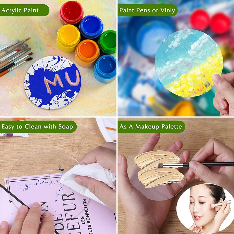 Set 18 Đĩa Tròn 4 Inch Bằng Acrylic Trong Suốt Dùng Làm Đồ Thủ Công DIY