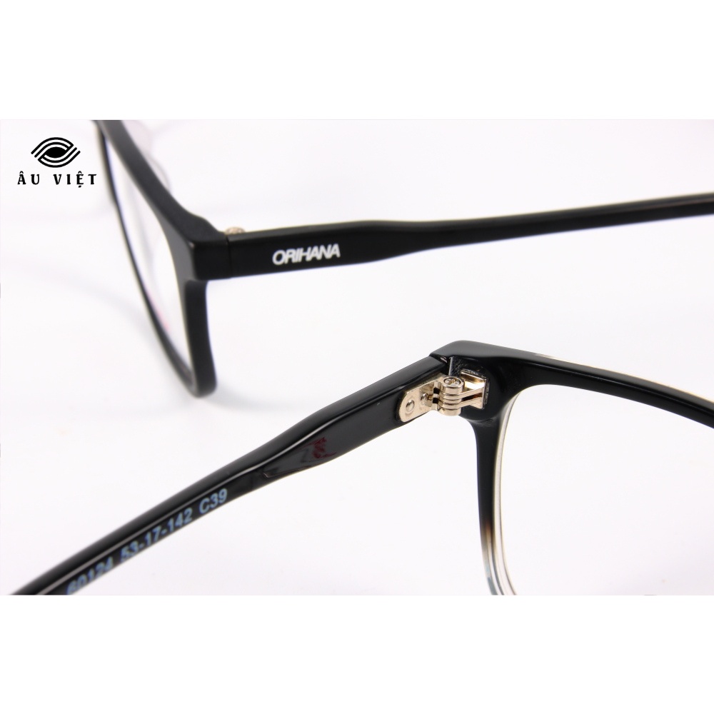 Gọng kính nam nữ nhựa acetate dáng chữ nhật vuông Orihana 60124 màu đen nhám/đen ombre Full box
