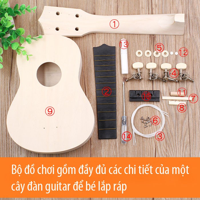 Đàn guitar mini cho bé tự lắp ráp, tô màu, học nhạc