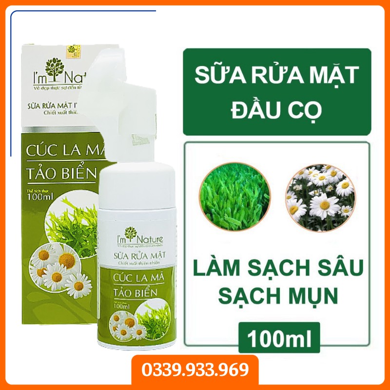 (TẶNG QUÀ 150K) Sữa Rửa Mặt Đầu Cọ Silicol Cúc La Mã Tảo Biển I'm Nature - Hỗ Trợ Giảm Mụn, Sáng Da, Kiềm Dầu 100ml