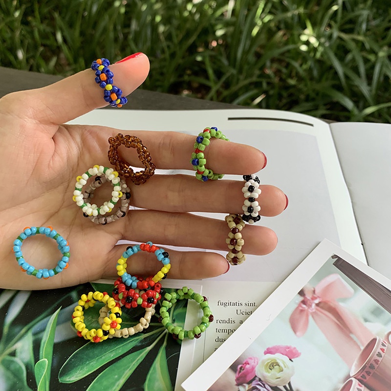 Nhẫn Đính Hạt Nhựa Resin Nhiều Màu Hình Hoa Phong Cách Boho Thời Trang Hàn Quốc Cho Nữ