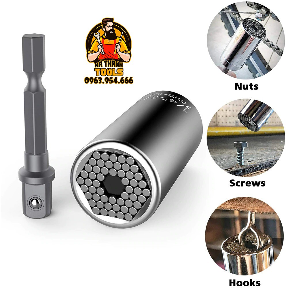 Bộ đầu khẩu đa năng lắp máy khoan vặn ốc từ 7-19mm siêu tiện lợi - Thêm Tay vặn đảo chiều