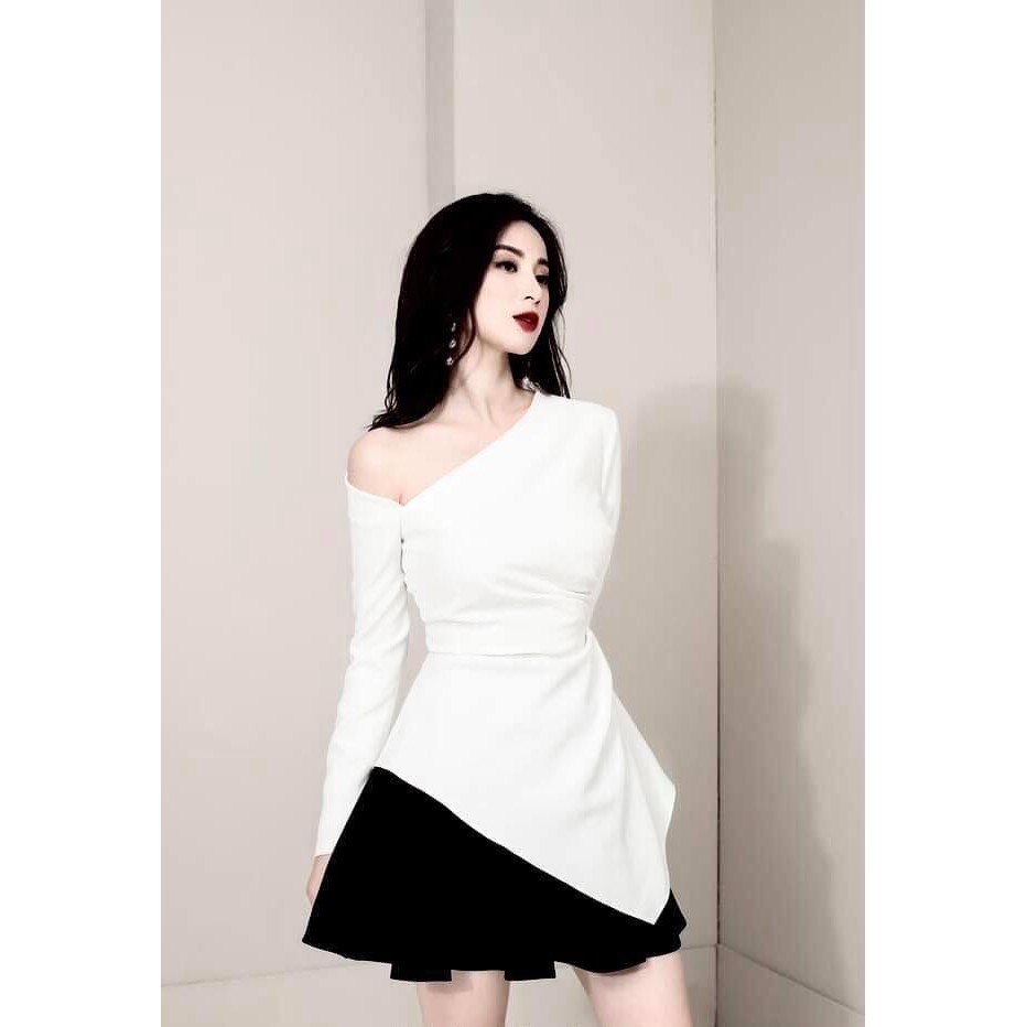 Set áo sơ mi lệch vai chân váy