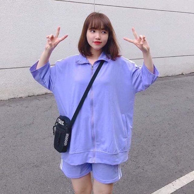 Set Thể Thao Ngắn Purple Tay Lở Unisex