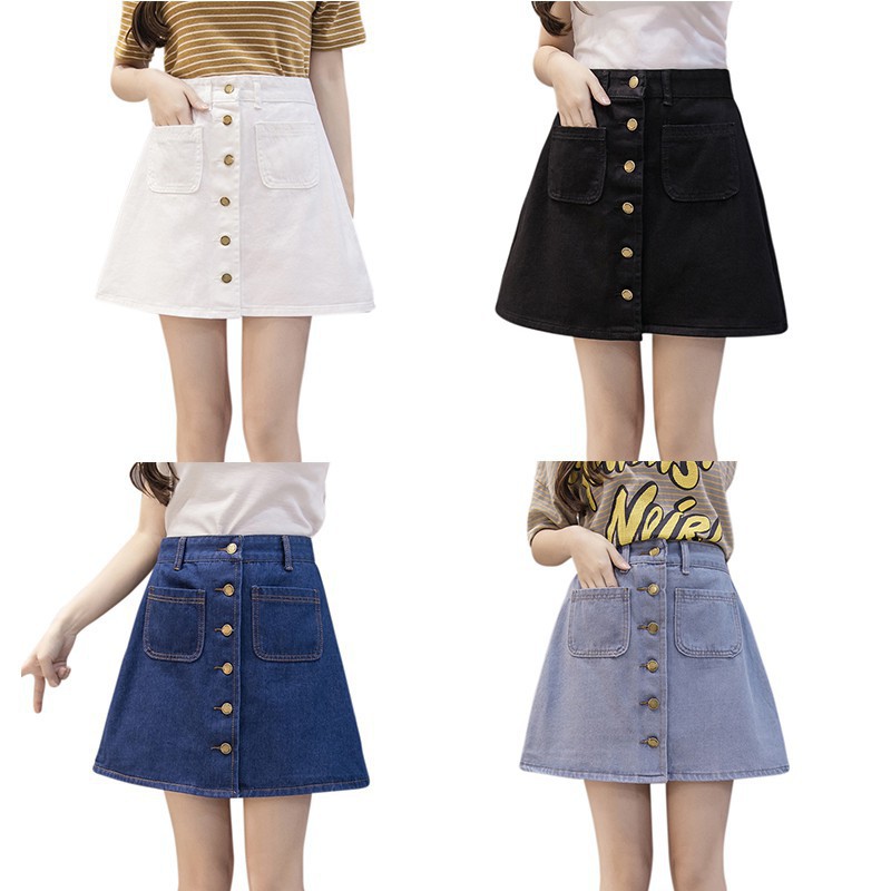 Chân váy Jeans chữ A phối nút thời trang