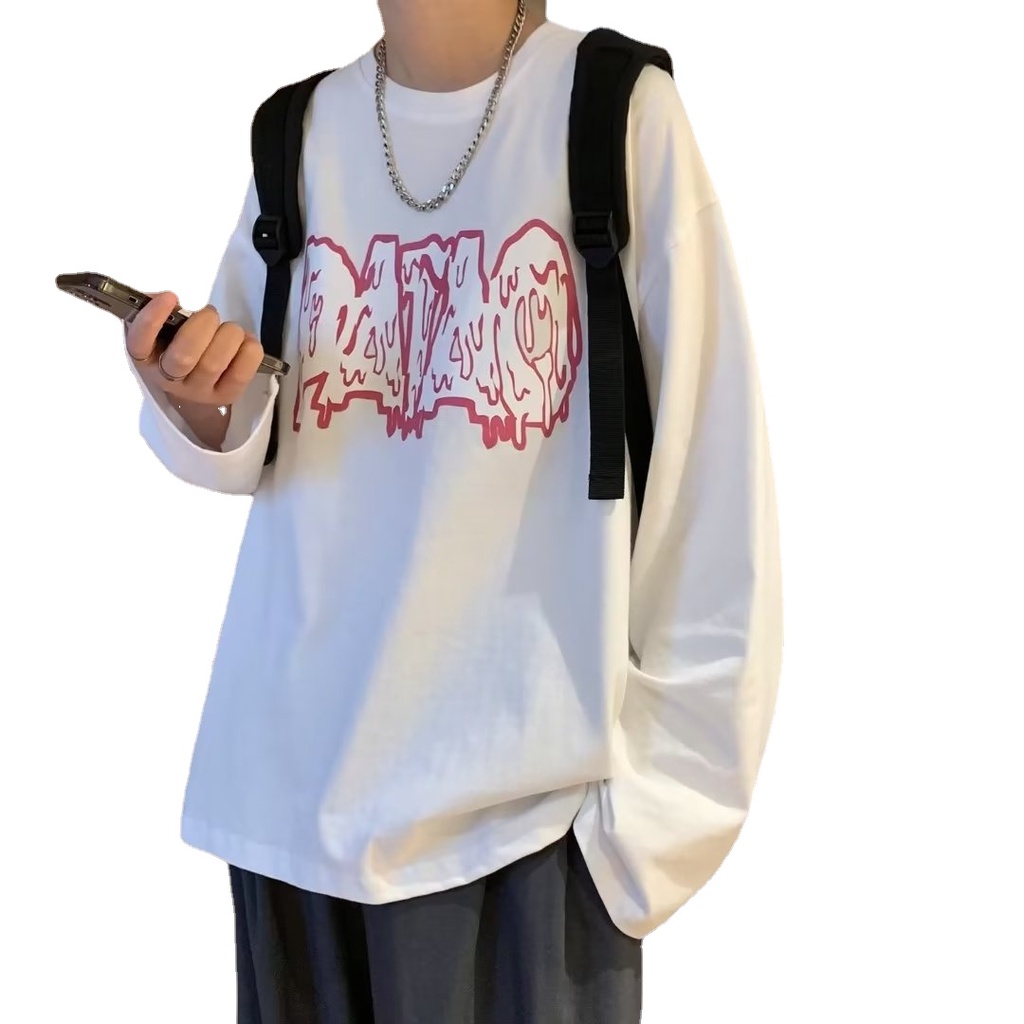 Áo Thun Tay Dài Cổ Tròn Dáng Rộng In Chữ Thoải Mái Thời Trang Cho Nam Size M-5XL