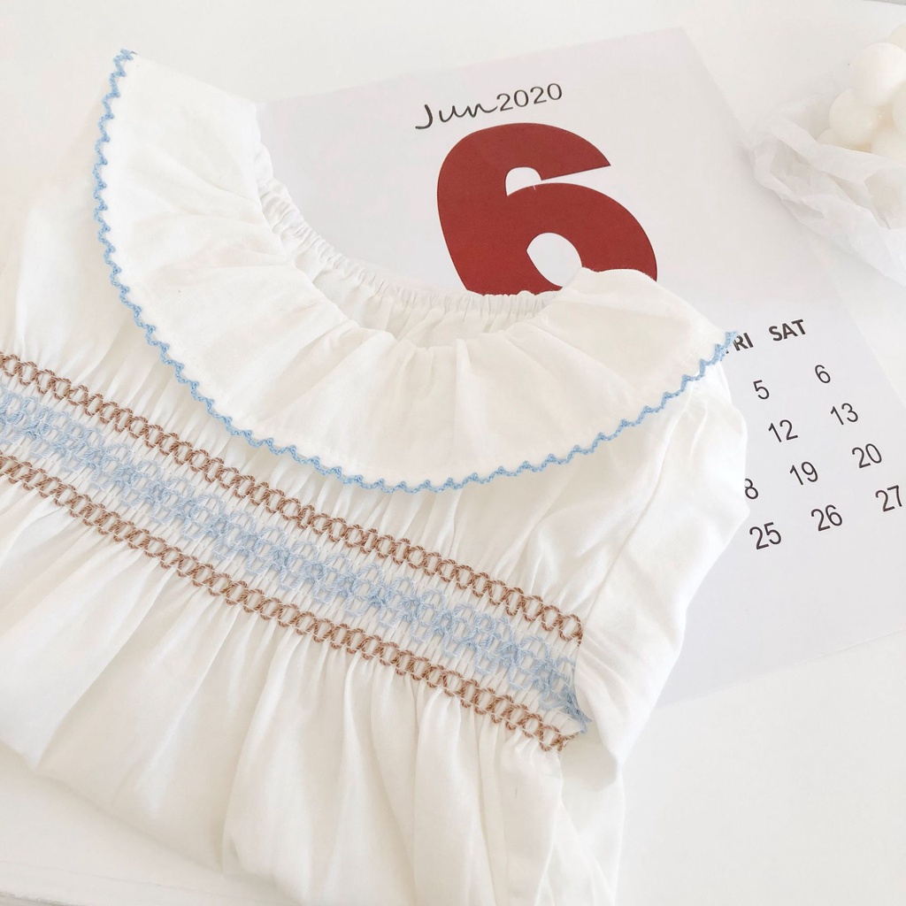 Bộ áo liền quần dài tay dạng phồng kèm nón xinh xắn cho bé gái sơ sinh