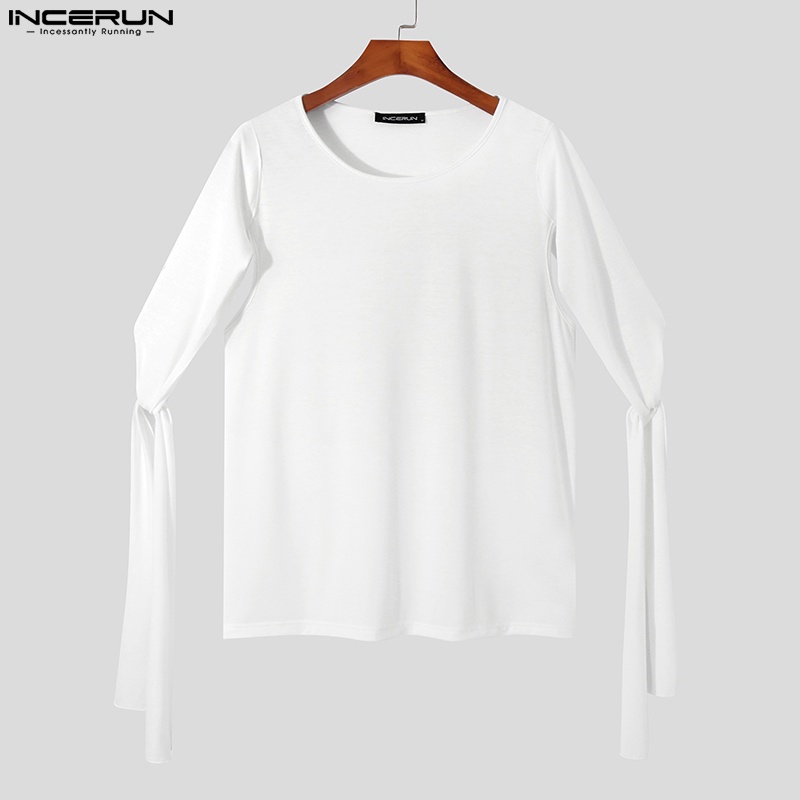 Áo kiểu INCERUN thiết kế tay độc lạ cổ tròn màu sắc đơn giản cho nam