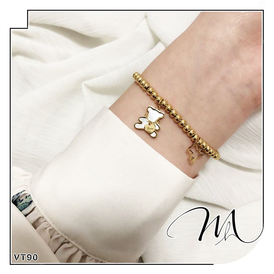 Lắc tay nữ Titan không đen dây bi mặt gấu dễ thương - VT90