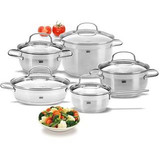 Bộ nồi 3 đáy inox 304 Elo New Lagoon 5 món nắp kính bếp từ