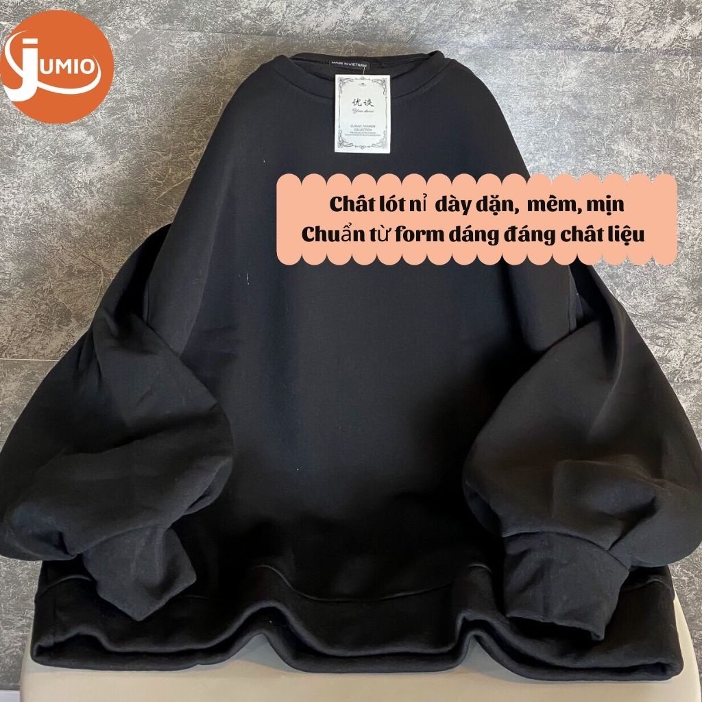 Áo Sweater nữ form rộng dáng dài phong cách Hàn Quốc, Áo phông dài tay lót nỉ chất dày dặn 2 màu đen xanh Freesize JUMIO | BigBuy360 - bigbuy360.vn