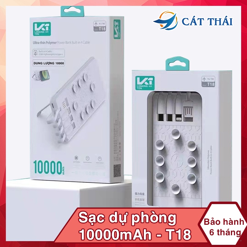 Sạc Dự Phòng T-18 dung lượng 10000 mAh nhỏ gọn kèm cốc hút, giá đỡ tiện lợi, sử dụng được trên máy bay