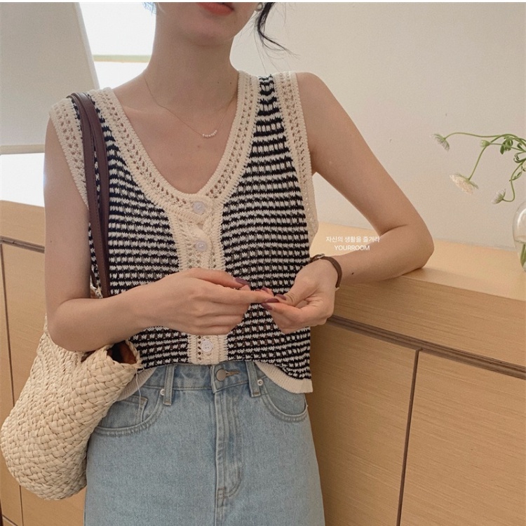 Áo Cardigan Dệt Kim Cổ Chữ V Màu Sắc Tương Phản Thời Trang Dành Cho Nữ