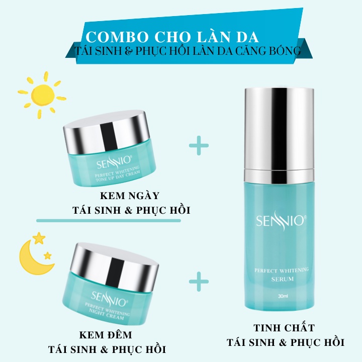 Kem dưỡng ẩm Sennio Perfect Whitening Day Cream dưỡng trắng da mặt ban ngày tái tạo và phục hồi da 30g