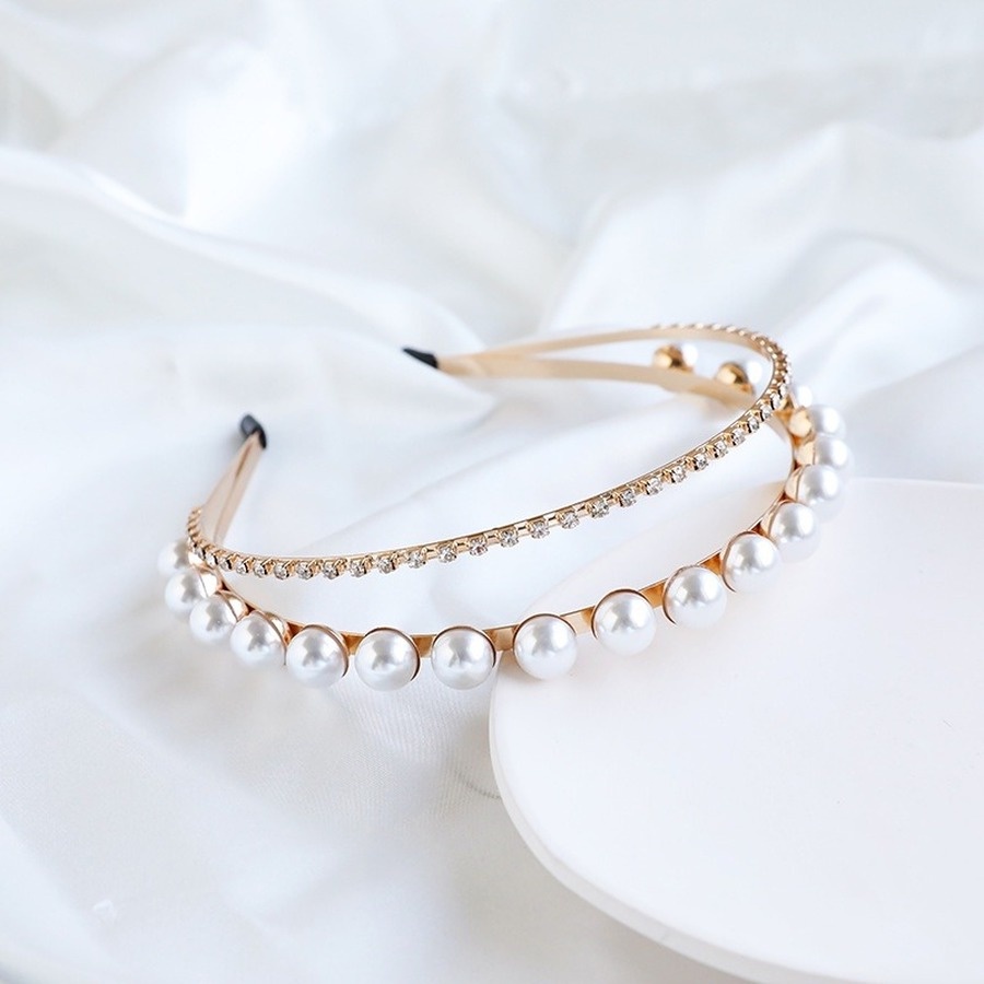 Băng Đô Cài Tóc Đính Đá Và Ngọc Trai Nhân Tạo Thời Trang