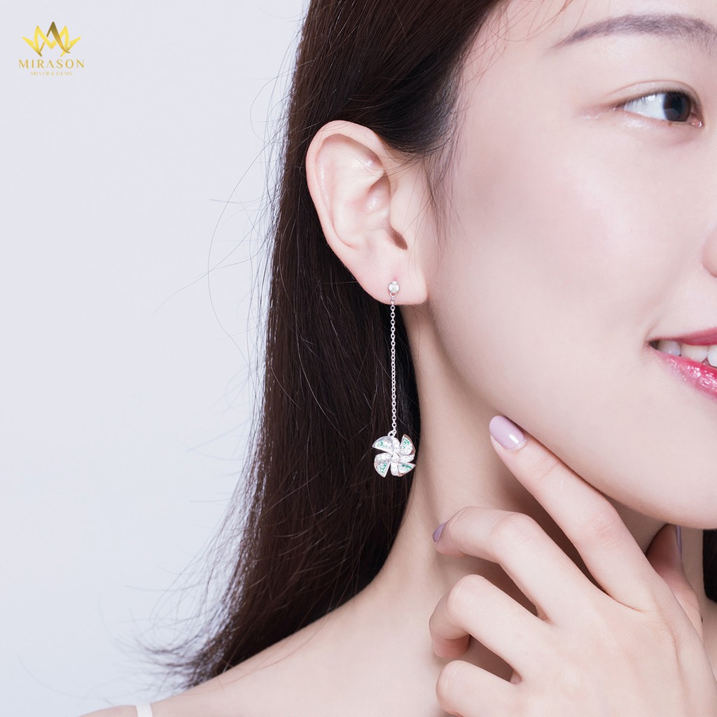 Khuyên Tai Bạc Nữ MIRASON Dáng Dài Đính Chong Chóng Nạm Đá Màu Sắc MBT052 - Bông Tai Nữ Bạc 925 Cao Cấp
