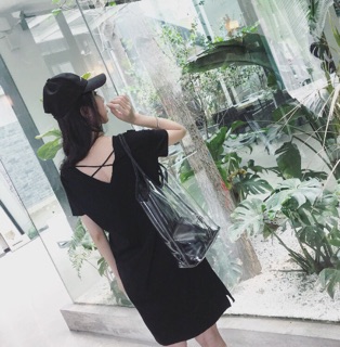 Váy suông dây đan cổ tim