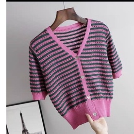 Áo Cadigan Kẻ Cộc Tay Hàng Quảng Châu