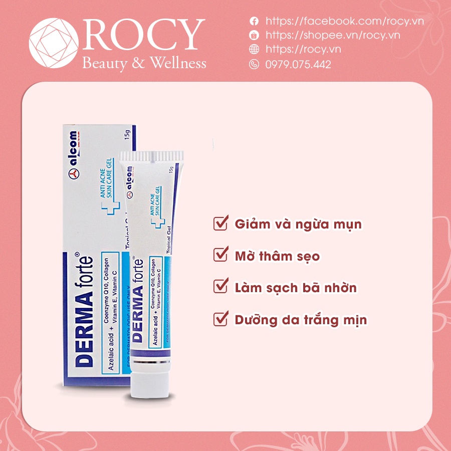 Gel Ngừa Mụn Derma Forte 15g - Giảm Thâm Sẹo, Làm Sạch Và Sáng Da