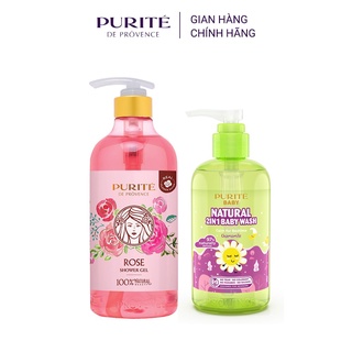 Combo Sữa Tắm Purité Thiên Nhiên Hoa Hồng 850ml+Sữa Tắm Purité Baby Cúc La Mã 500ml