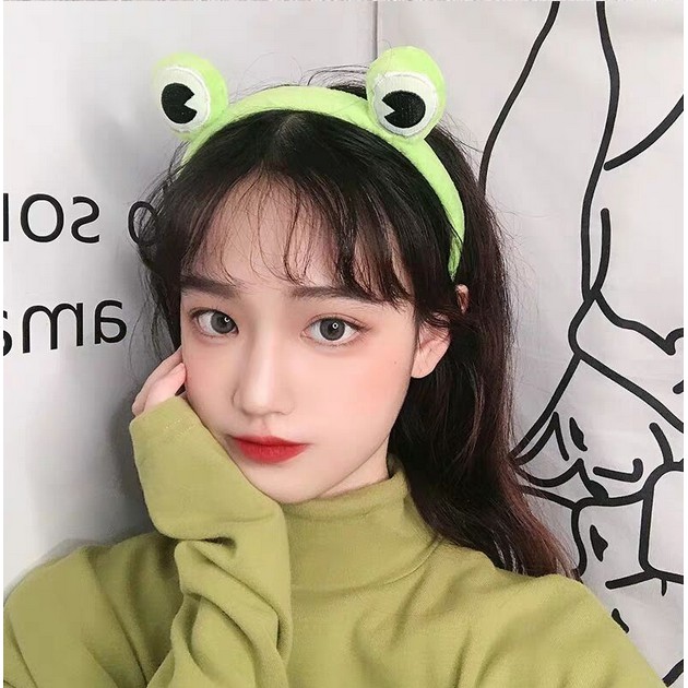 Băng Đô Co Giãn/Cài Tóc Hình Chú Ếch Xanh Lá Hoạt Hình Dễ Thương Vui Nhộn