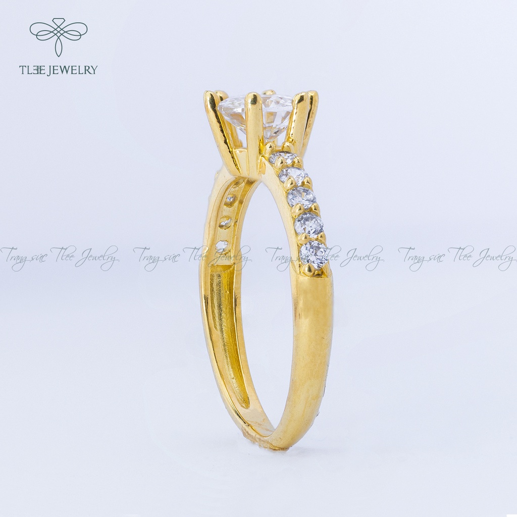 Nhẫn bạc nữ TLEE đá sáu chấu mạ vàng 14k viền bằng sang trọng NCJ A0132