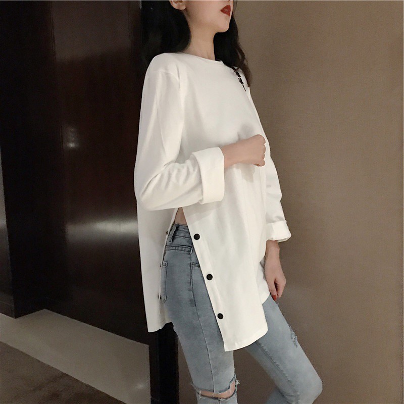 [ Mã 11FASHIONSALE1 giảm 10K đơn 50K ] Áo thun tay dài màu trơn phong cách Hàn Quốc cho phái nữ | BigBuy360 - bigbuy360.vn