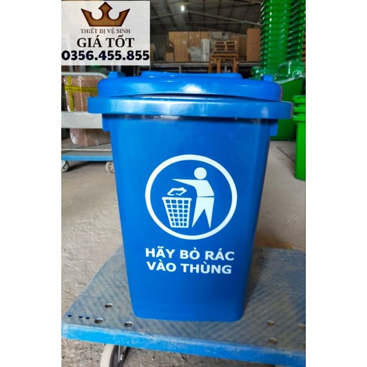 Thùng rác nhựa công cộng 60l 4 bánh xe màu xanh dương