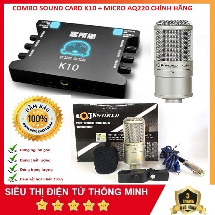 Combo Sound Card XOX K10, Mic Thu Âm Livestream AQ220 -  Tặng Tai Nghe AKG-S10 - Cả Bộ Chính Hãng