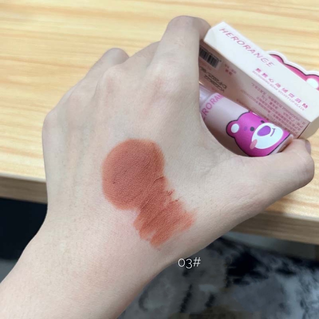 Son kem lì gấu dâu HERORANGE mềm mịn lâu trôi Beckoning Bear Velvet Lip Glaze