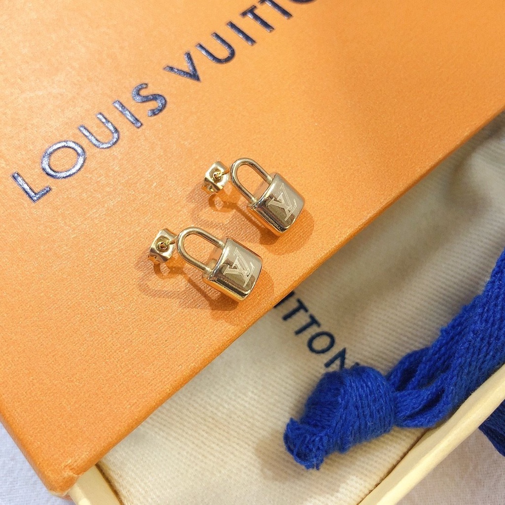 LOUIS VUITTON Khuyên Tai Tròn Bằng Thép Titan In Logo LV Thời Trang