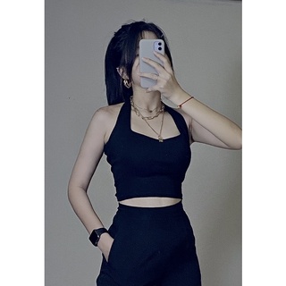Áo crop body cổ yếm /Đen