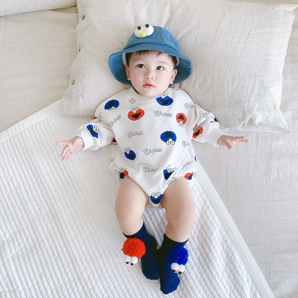 Bộ Áo Liền Quần Tay Dài In Họa Tiết Hoạt Hình Sesame Street Dành Cho Bé Sơ Sinh 0-24 Tháng Tuổi