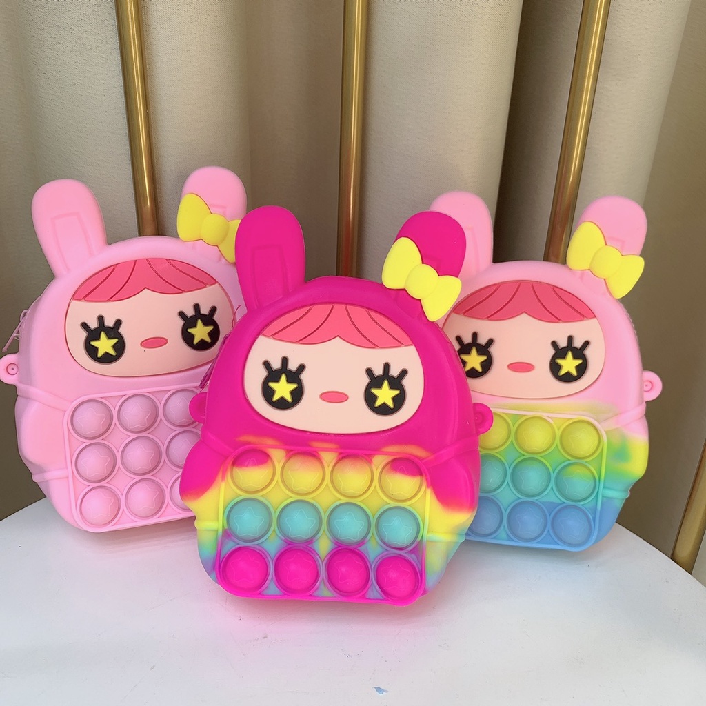 Túi đeo chéo cho bé gái trai xinh, túi pop it silicon mini trẻ em hình thú đi chơi kèm dây đeo