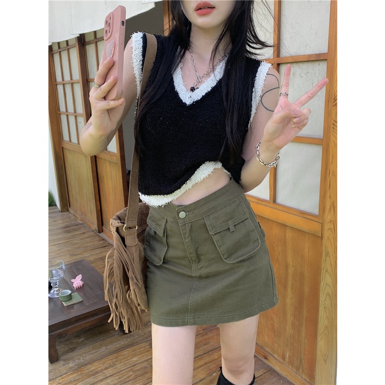 Chân váy jean Chữ A Lưng Cao Thời Trang Hàn Quốc