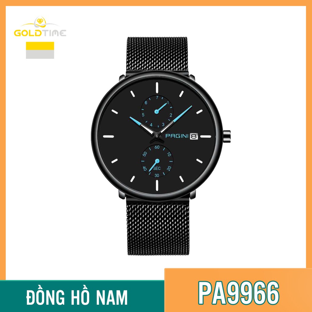 Đồng Hồ Nam PAGINI PA9966 Dây Titanium Cao Cấp - Kim Dạ Quang Có Lịch Ngày- BH Hãng 12 Tháng