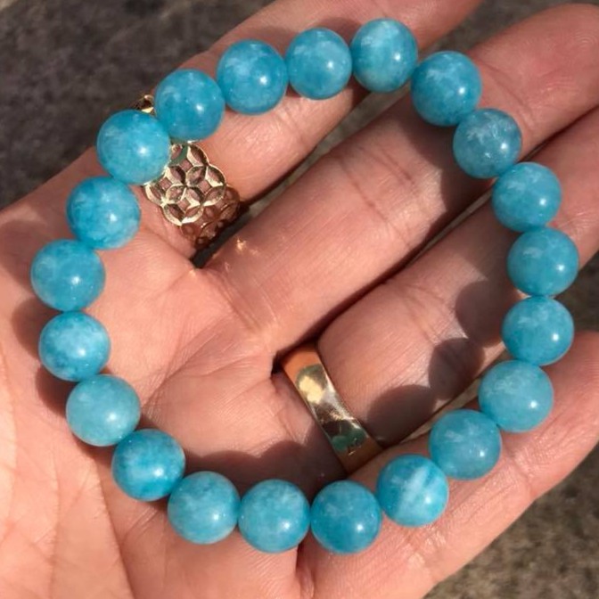 Vòng tay đá Amazonite sắc xanh ngọc thanh khiết.8ly