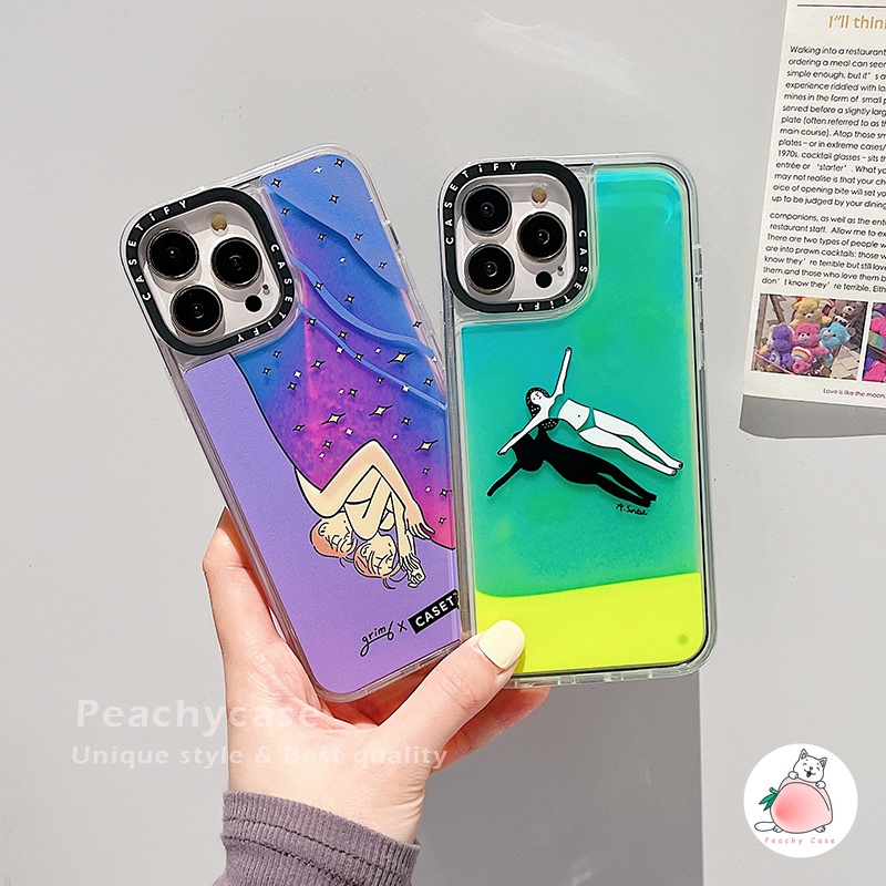Ốp Điện Thoại Kính Dạ Quang in Hình Cô Gái Bơi Lội Cho iPhone 13 12 11 Pro Max Xr Xs Xsmax X 12pro