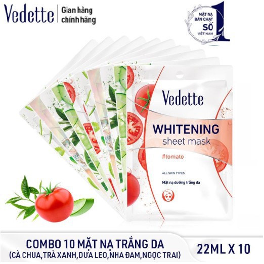 COMBO 10 MẶT NẠ GIẤY TRẮNG HỒNG TỰ NHIÊN 22ml VEDETTE - 05 LOẠI x 2