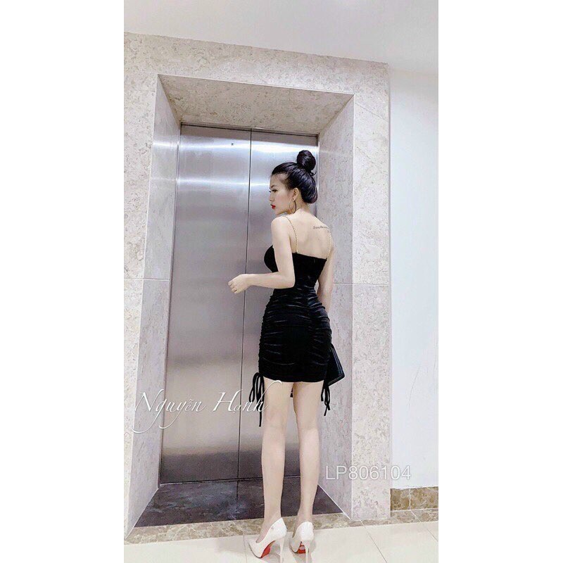 Đầm Body Nhung Dây Xích Rút Hai Bên