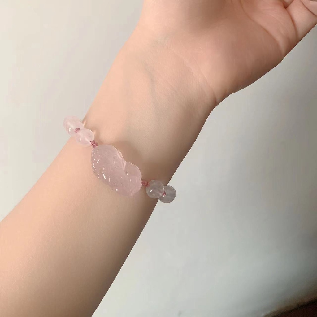 [Hàng Mới] Vòng Đeo Tay Hạt Tròn Nhỏ Màu Hồng Pixiu Tươi Mới Cho Nữ