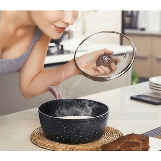 Nồi quánh khuấy bột chống dính vân đá cẩm thạch cao cấp bằng nhôm, có nắp đậy, đường kính 16-18cm- dùng cho chiên, xào