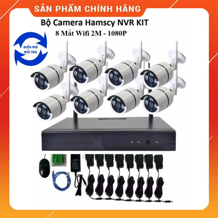 Bộ đầu ghi camera wifi Hamscy NVR HD + 8 camera wifi 1080p - 2M TẶNG hộp kỹ thuật