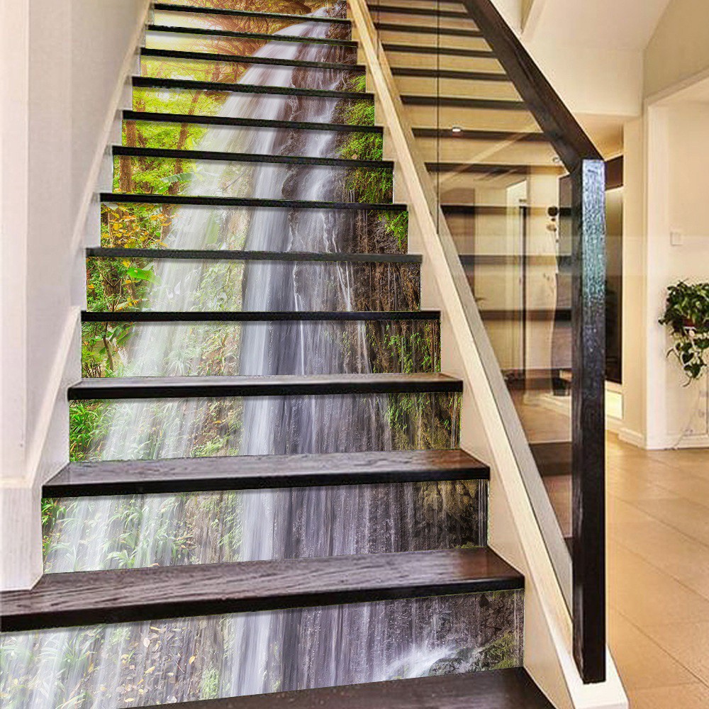 Tranh 3D dán cầu thang cao cấp - Decal cầu thang 13 bậc 3D Thác nước loại 4 - CLT005