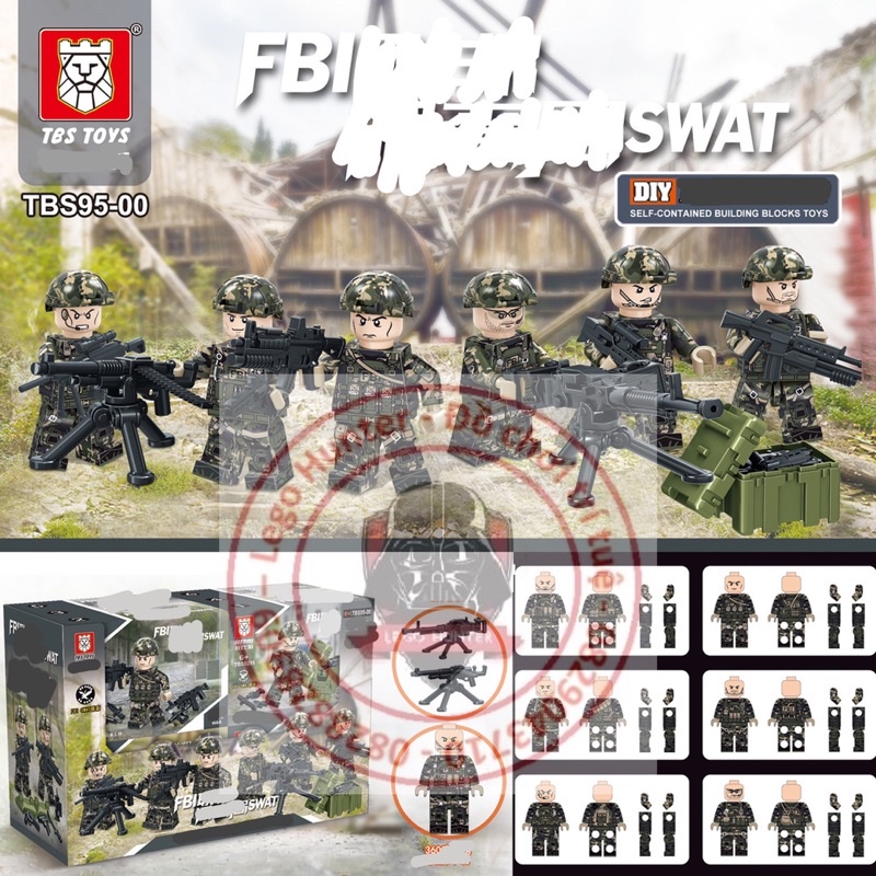 Nonlego Army Swat TBS 95 - 00 bộ lắp ráp mô hình đội 6 đặc vụ FBI cục điều tra liên bang Mỹ